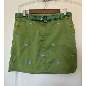 J Crew Skirt Size 8 Medium Embroidered Whale Novelty Print Belt 2000s Preppy Y2K